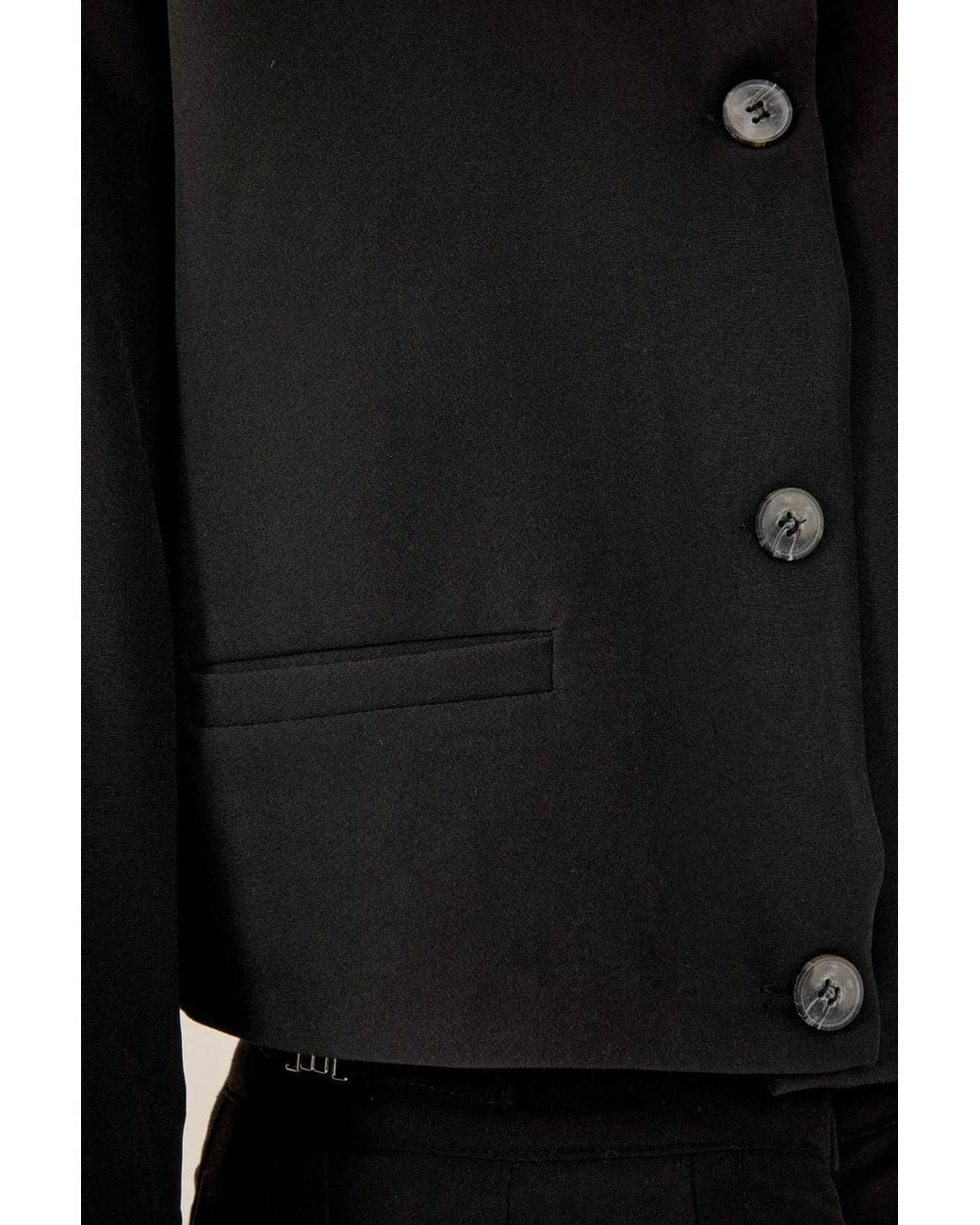 Hiccup Black College Collar Double Pocket Cropped Jacket