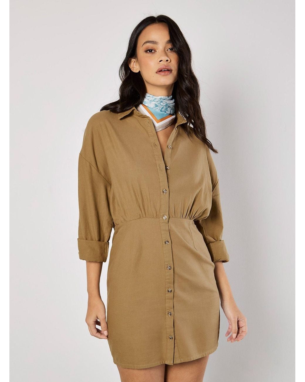 Apricot Natural Fitted Twill Shirt Mini Dress