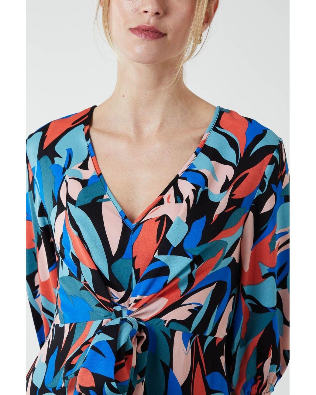 Blue Vanilla Blue Tie Front 3/4 Sleeve Dress