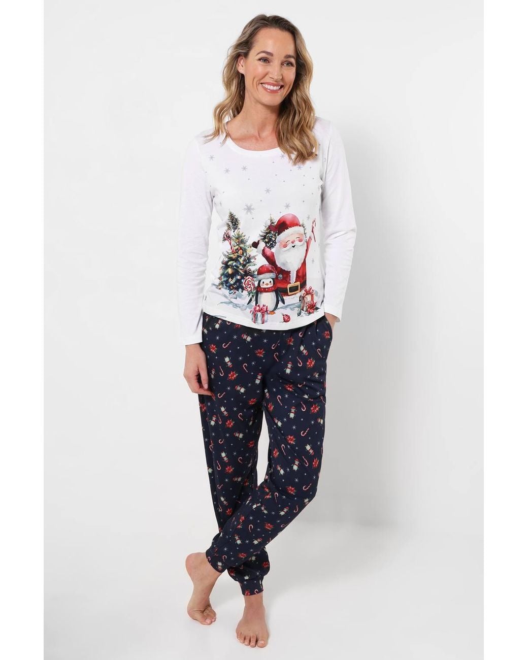 Joe Browns Blue Jolly Santa Jersey Pyjama Set