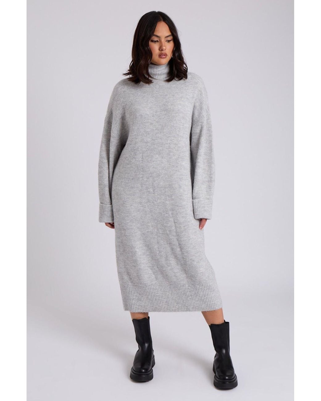 Urban Bliss Gray Roll Neck Midi Dress