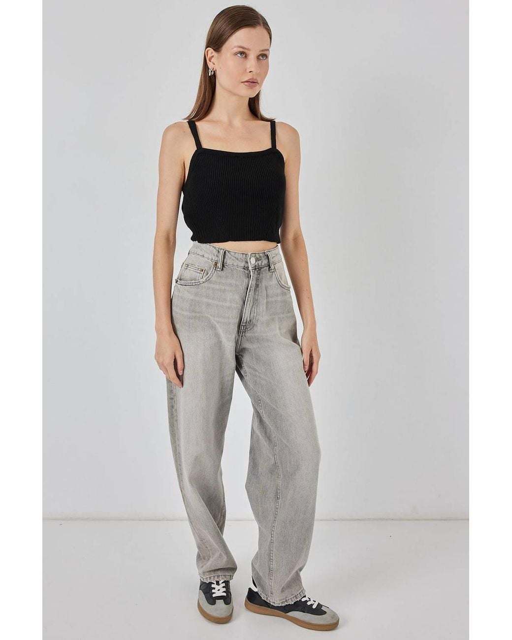 Bigdart Black Square Collar Ribbed Knit Crop Top