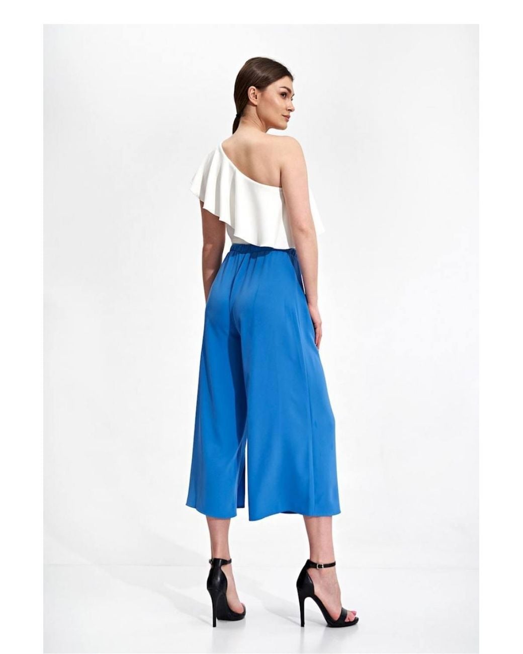 Love Lace Blue Bell Bottom Pants Elastic Waist Front Slit