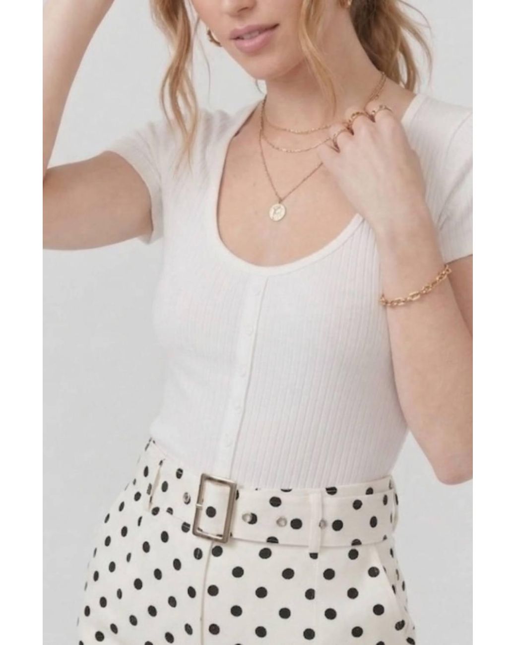 Stylewise White Polka Dot Belted Shorts