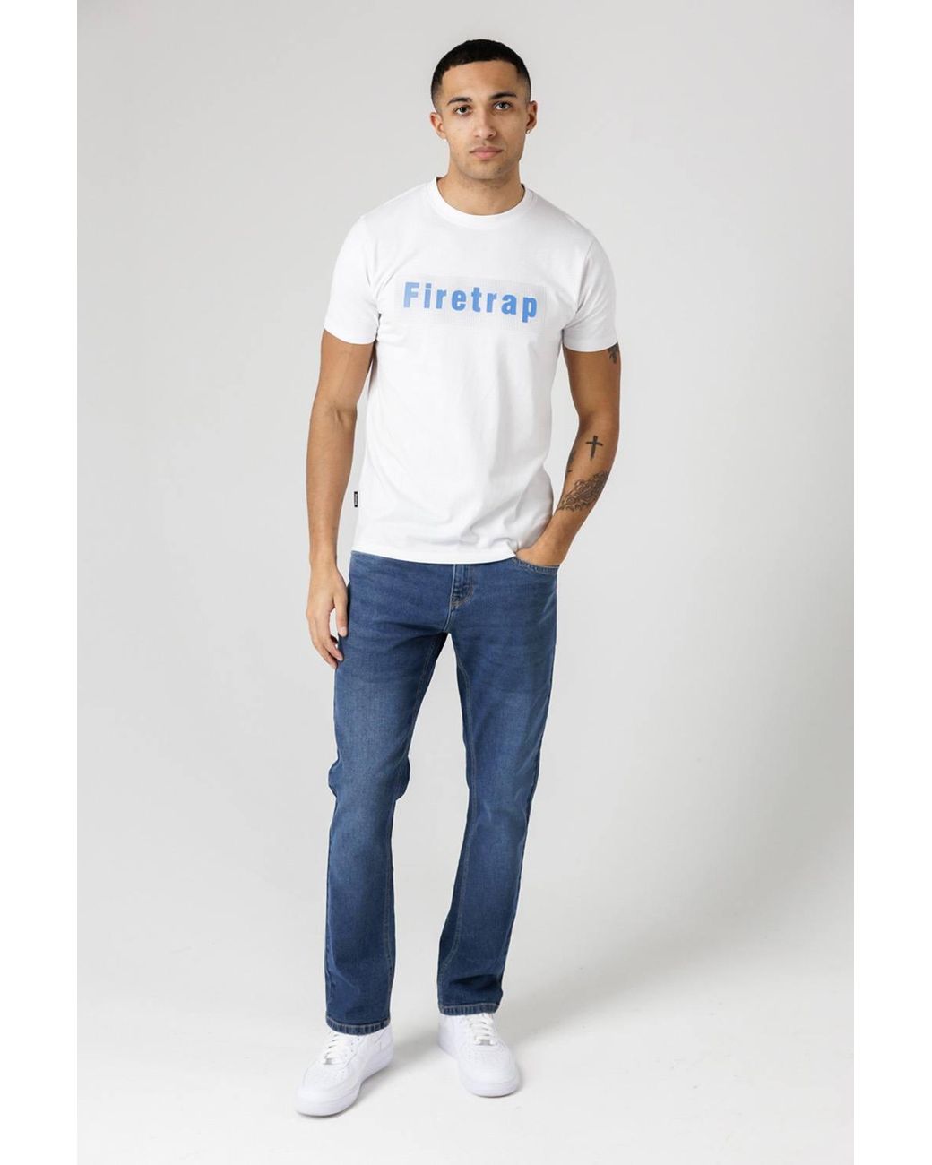 Firetrap Blue 3 Pack Regular Fit Cotton Graphic Crew Neck T-Shirts for men