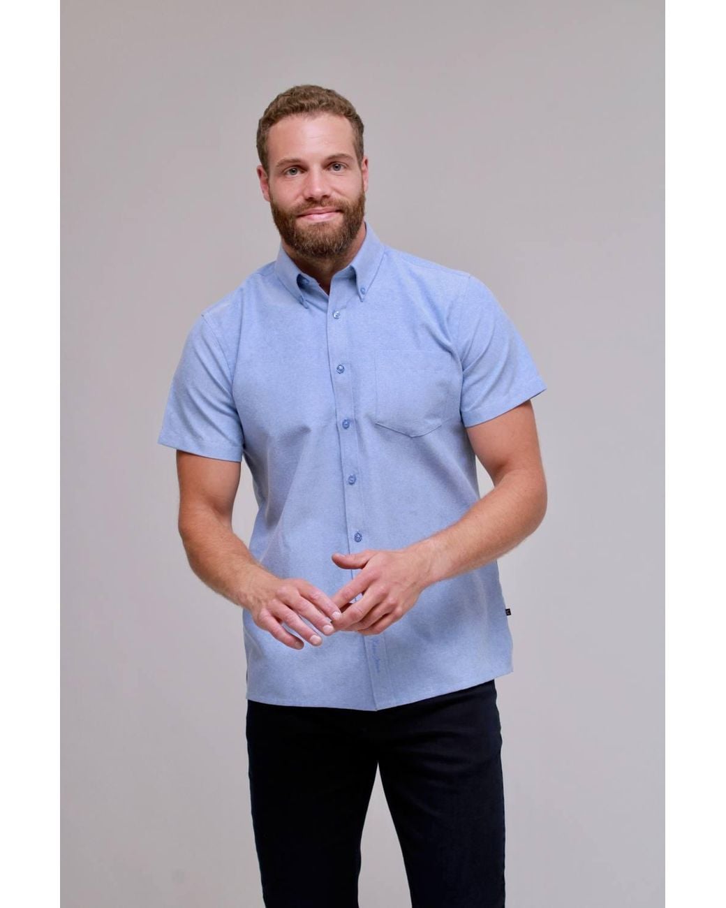 KAM Jeanswear Blue Casual Short Sleeve Oxford Shirt For for men