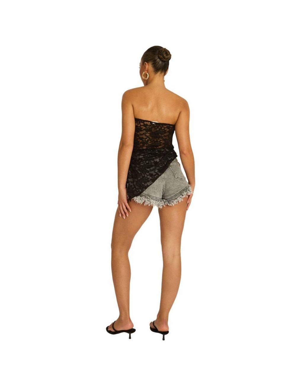 Rebellious Fashion Blue Lace Asymmetric Bandeau Top