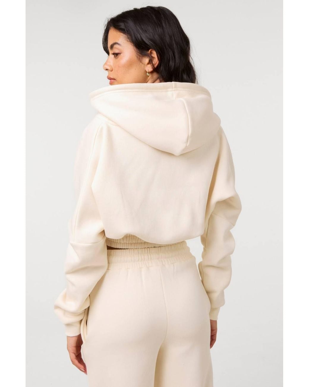 Pink Vanilla Natural Off Fleece Lined Cropped Hoodie