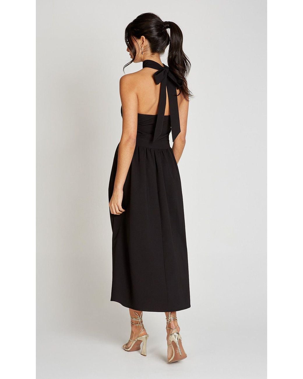Little Mistress Black Halter Neck Keyhole Midaxi Dress