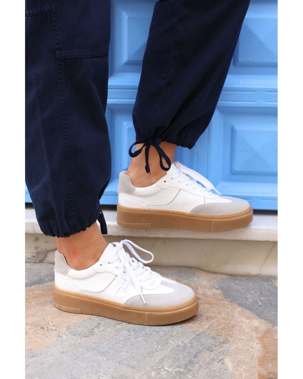 Linzi White Kaia & Faux Leather Trainers