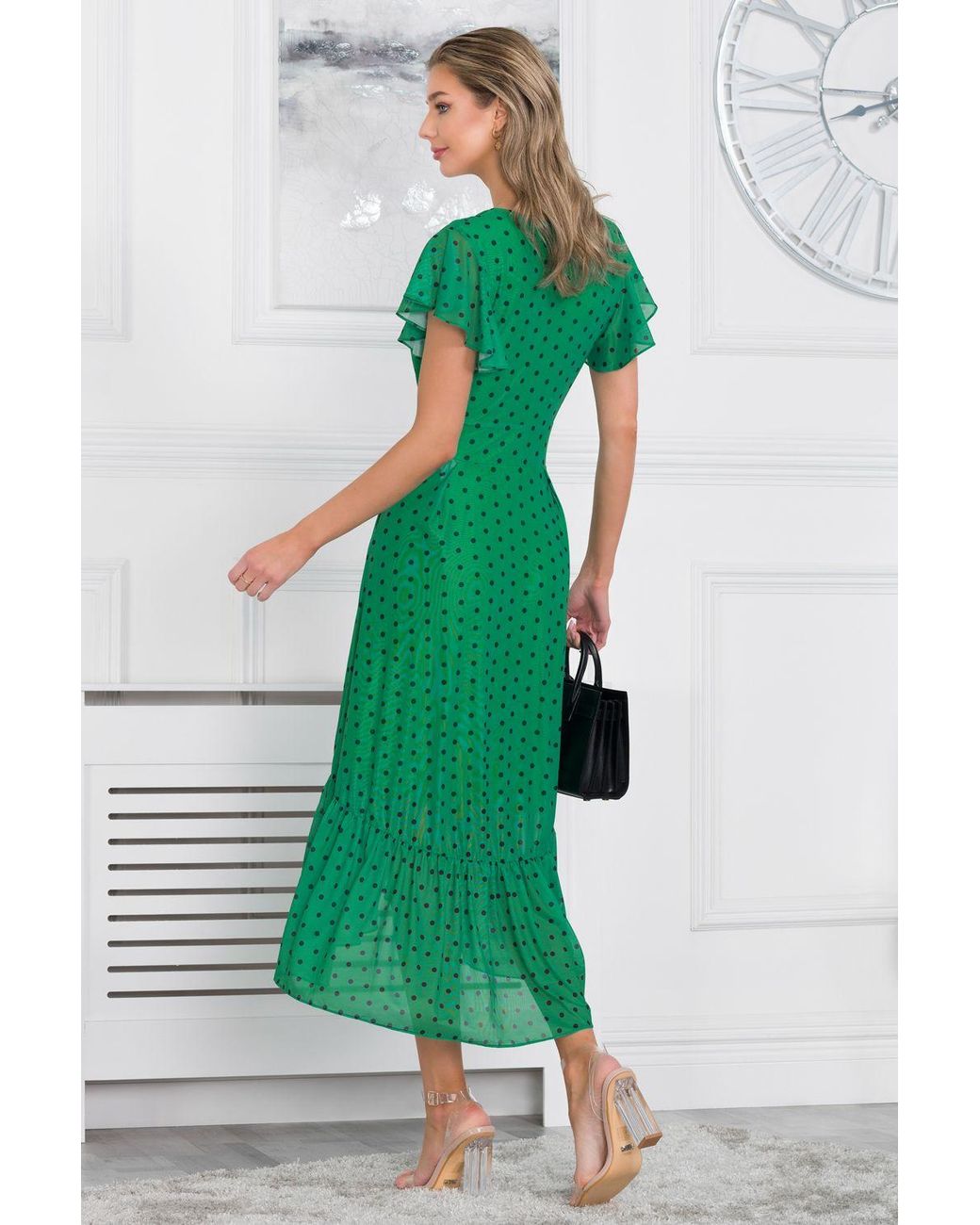 Jolie Moi Green Leena Mesh Cap Sleeve Tiered Maxi Dress