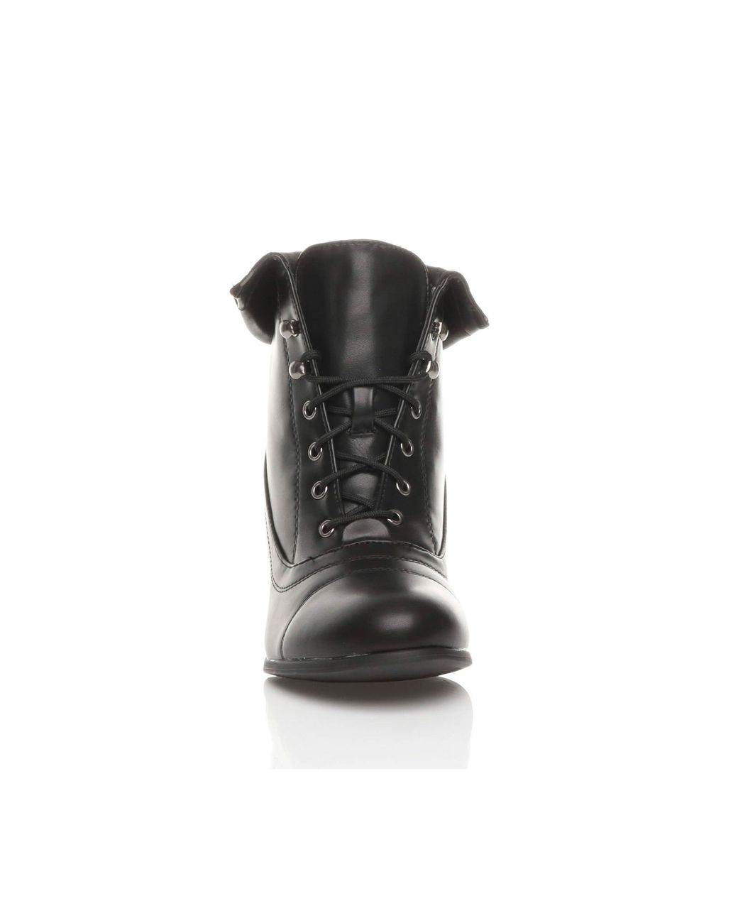 AJVANI Black Mid Cuban Heel Pixie Lace Up Granny Ankle Boots