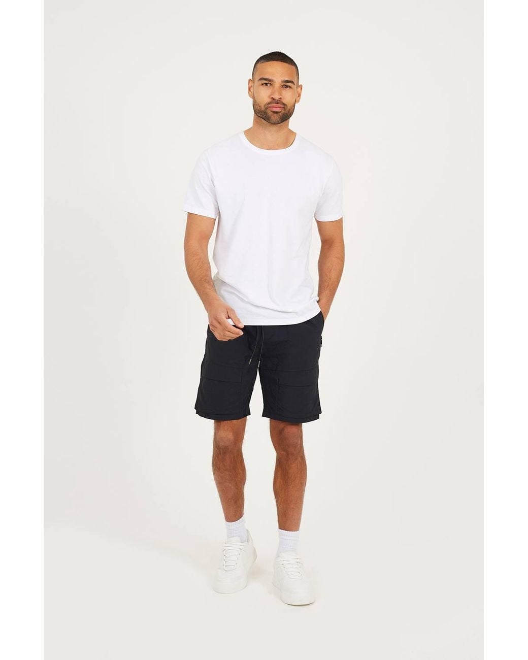 Brave Soul Blue Cotton Utility Elasticated Waist Shorts for men
