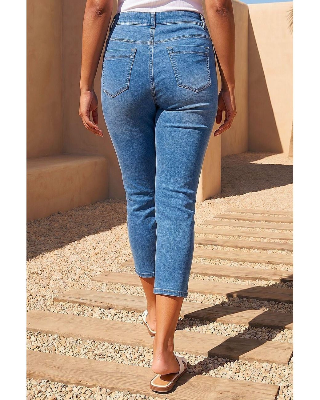 Roman Blue Curve Elastic Waist Cropped Denim Jeggings