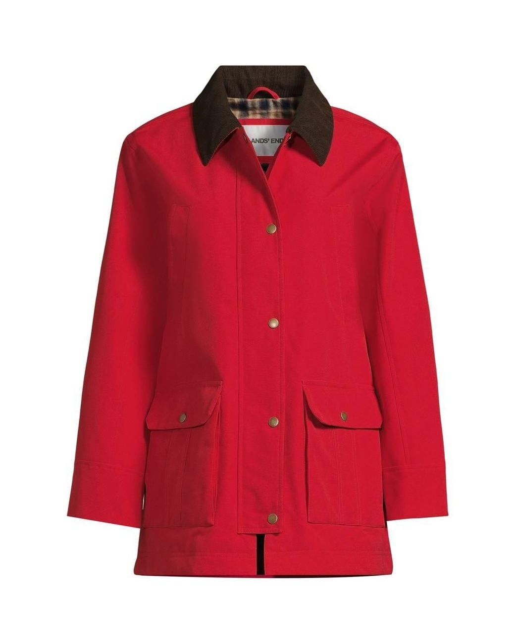Lands' End Red Waterproof Squall Jacket With Corduroy Collar