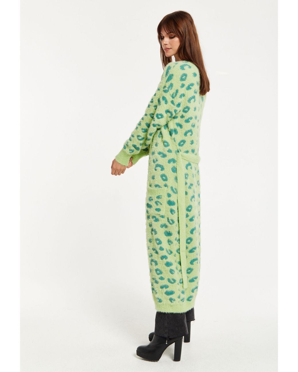 Liquorish Green Fluffy Longline Cardigan