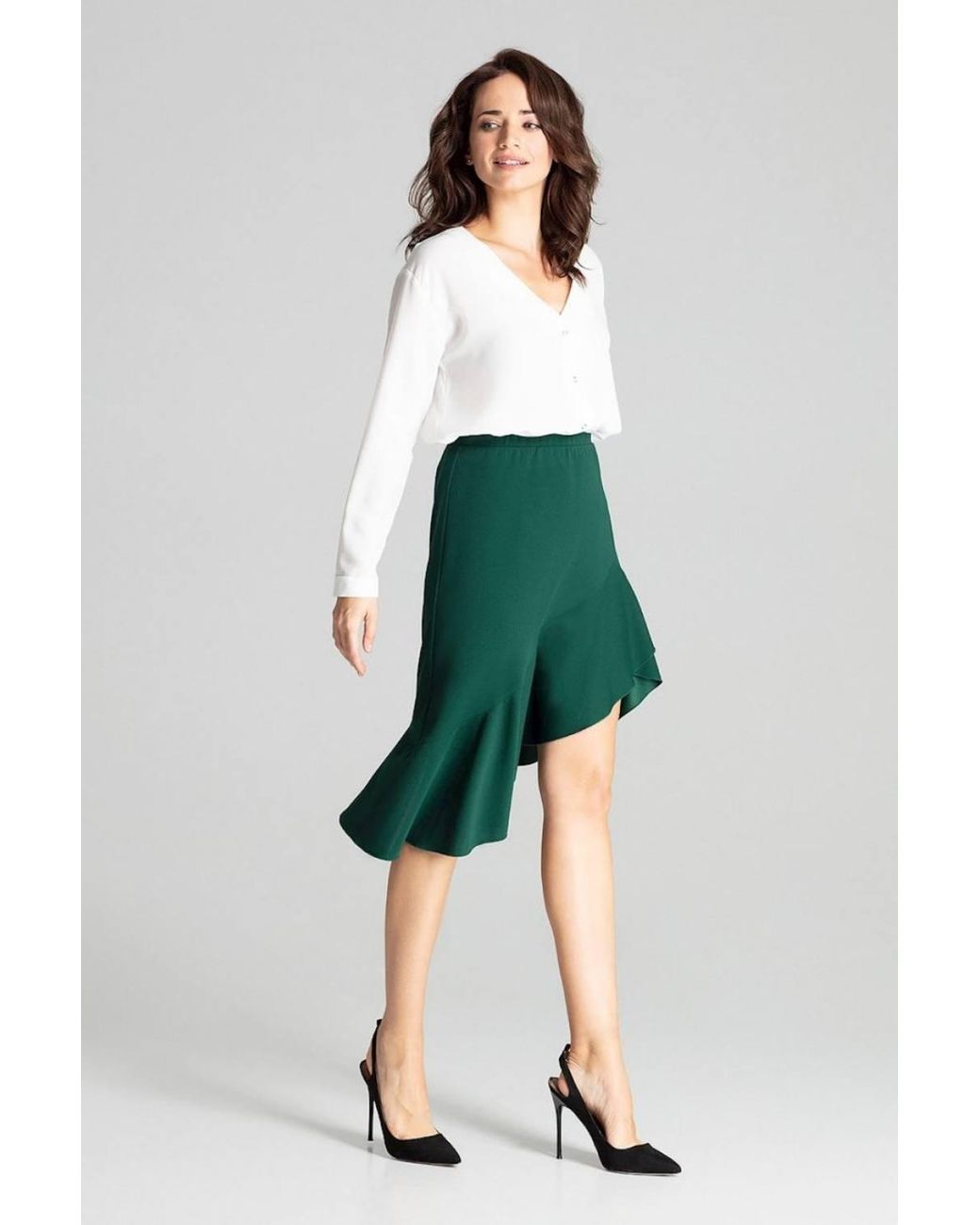 Love Lace Green Asymmetrical Midi Skirt With Frill Hem