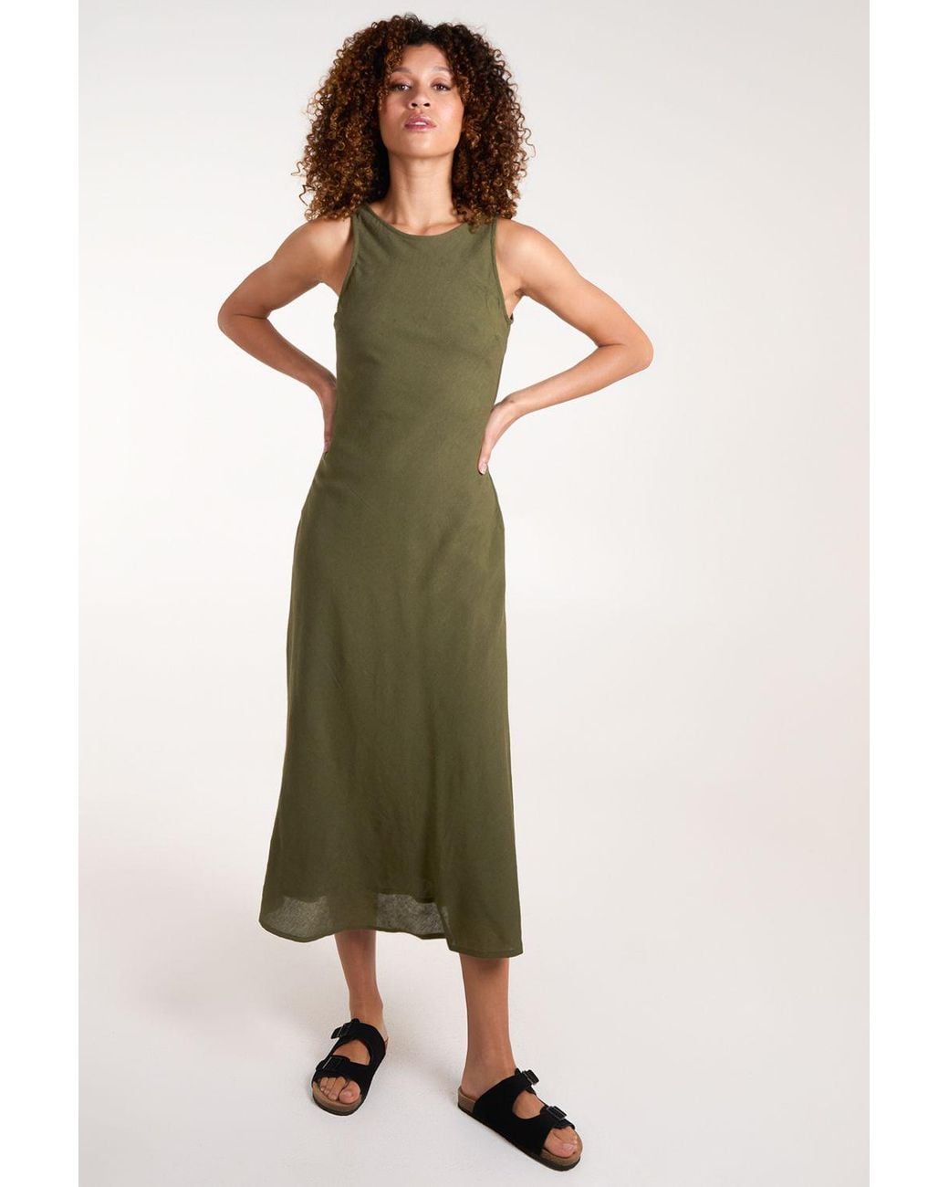 Blue Vanilla Green Bias Cut Midi Dress