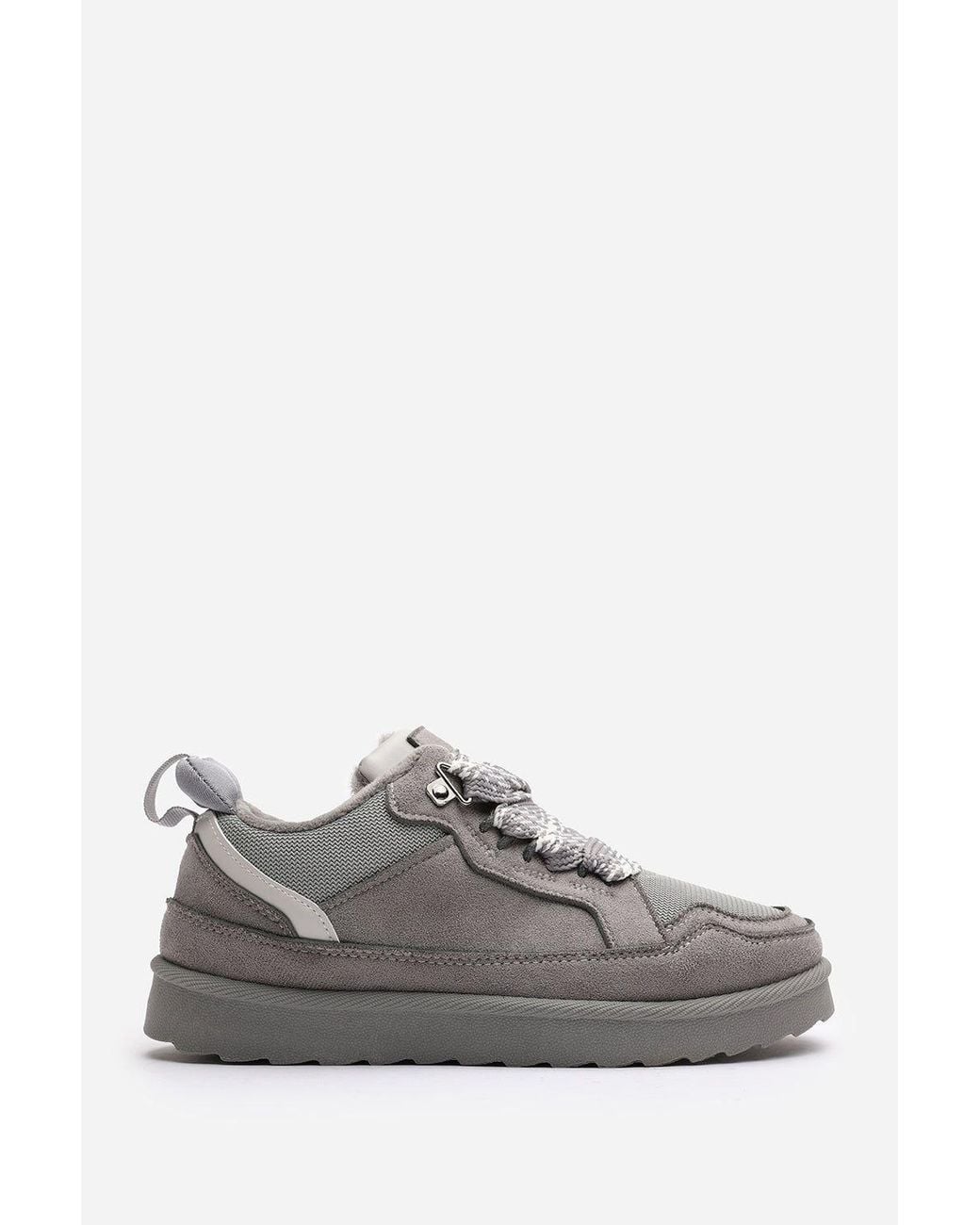 Where's That From Gray 'Xavia' Suede Low Top Trainer Slipper With Faux Fur Lining