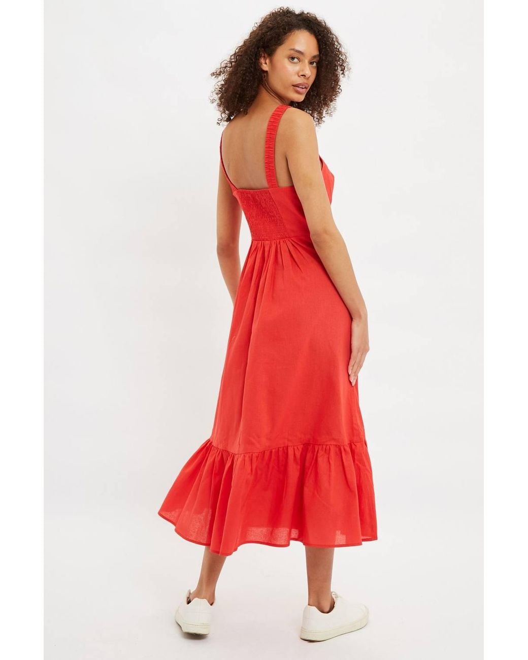 Louche Red Zora Scalloped Detailed Midi Sundress