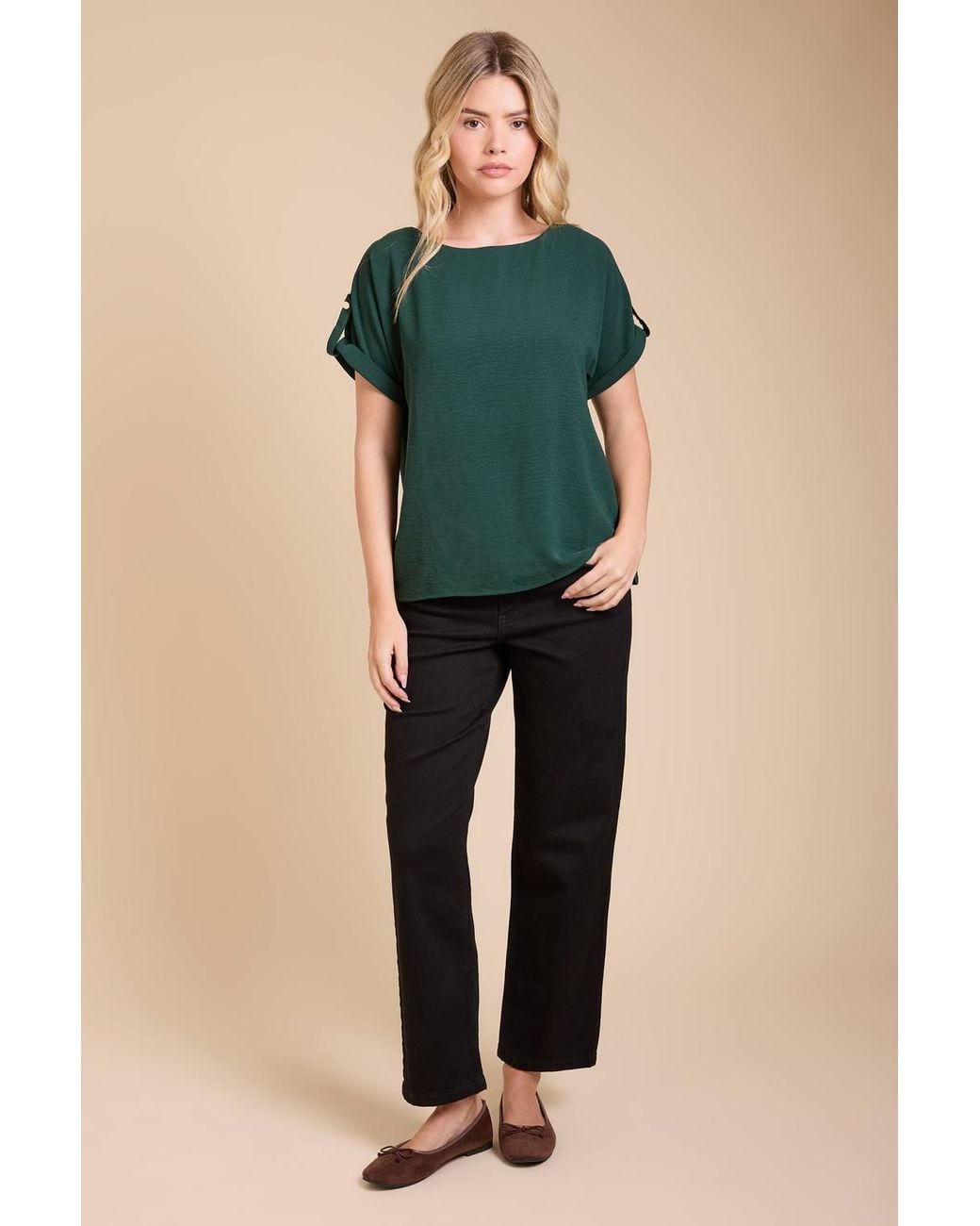 Dorothy Perkins Green Roll Sleeve Blouse