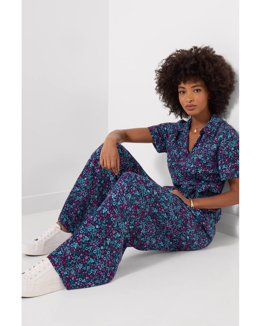 Joe Browns Blue Petite Molly Short Sleeve Zip Front Jumpsuit