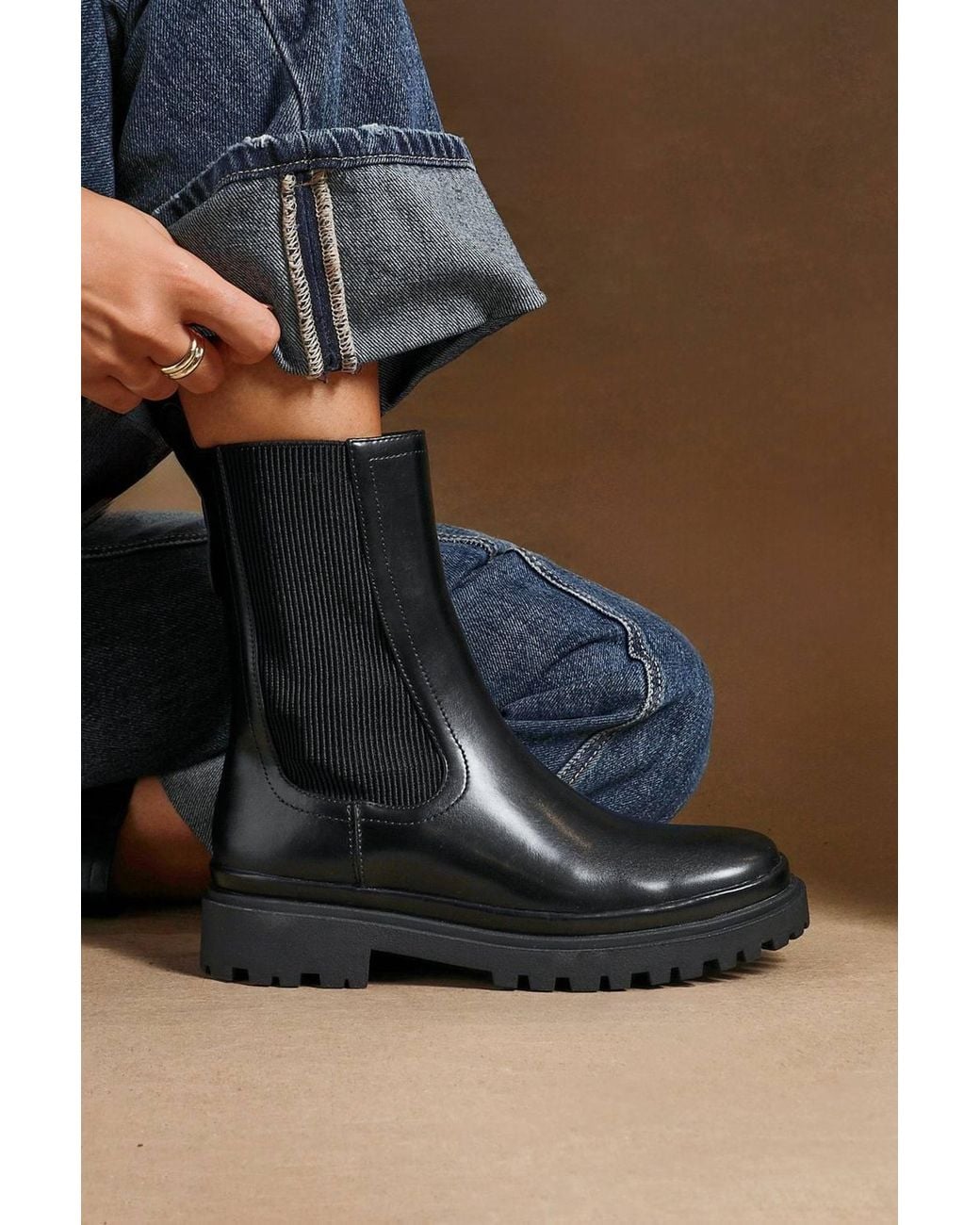 Linzi Black Command Chunky Chelsea Boots