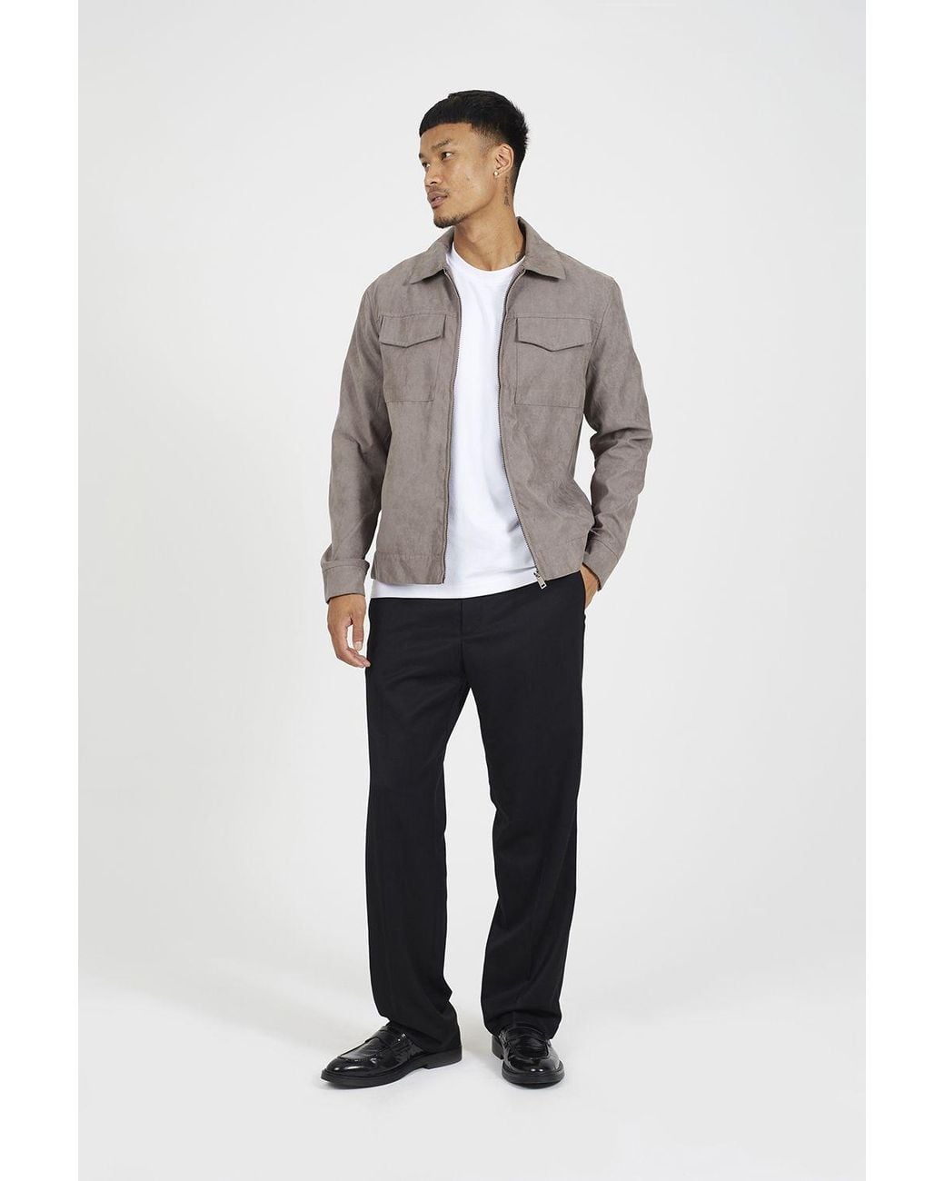 Brave Soul Gray Faux Suede Patch Pocket Jacket for men