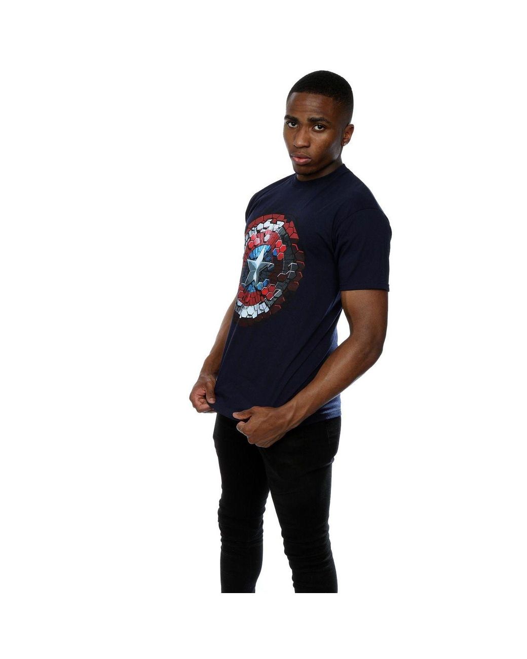 Marvel Blue Captain America Civil War Hex Shield T-Shirt for men