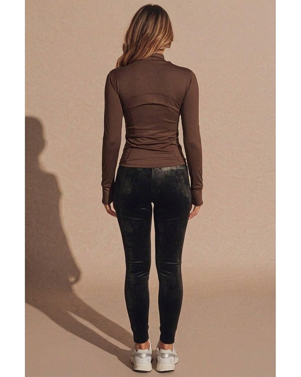 Femme Luxe Natural High Neck Fitted Zip Up Lightweight Jacket