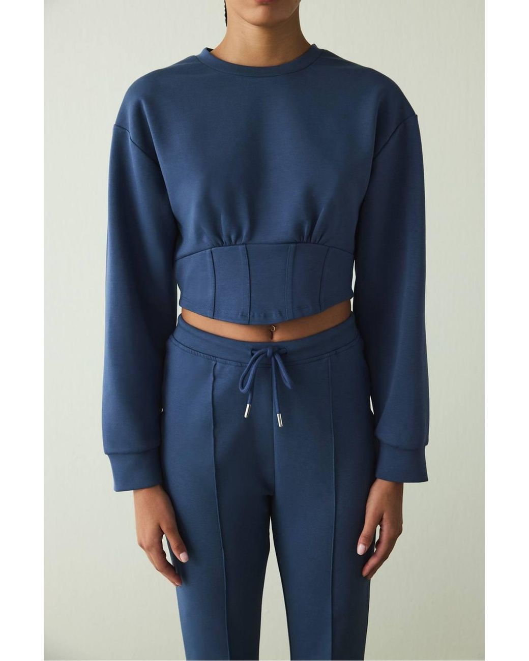 Penti Blue Belle Line Crew Neck Crop Sweatshirt