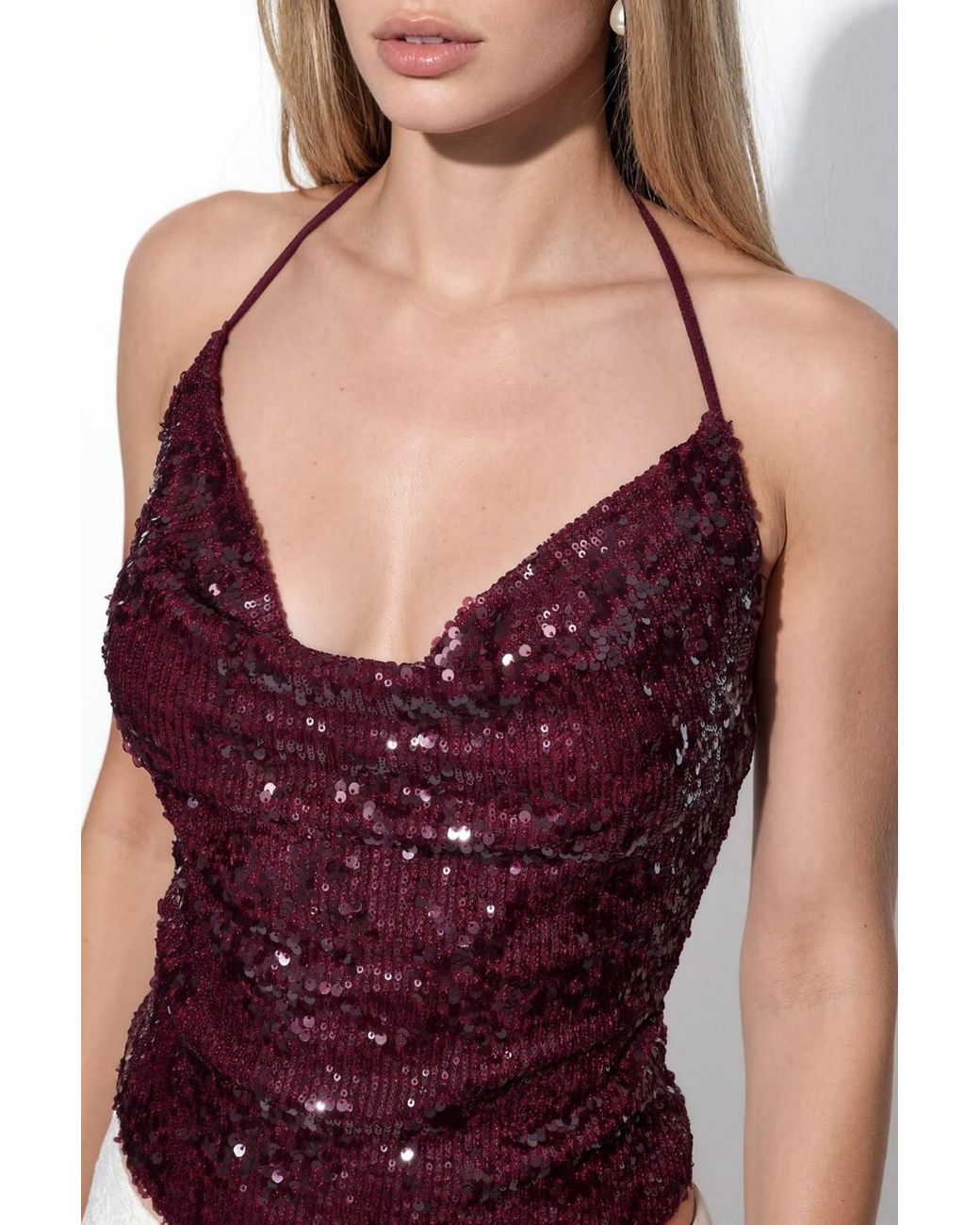 Busem Purple Sequin Halterneck Crop Blouse