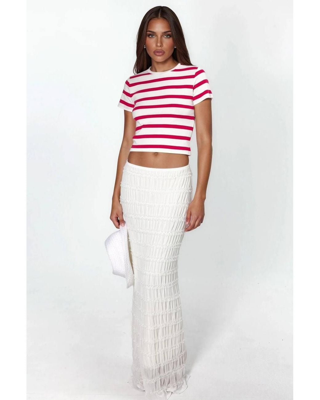 Busem Red Striped Crew Neck Basic T-Shirt