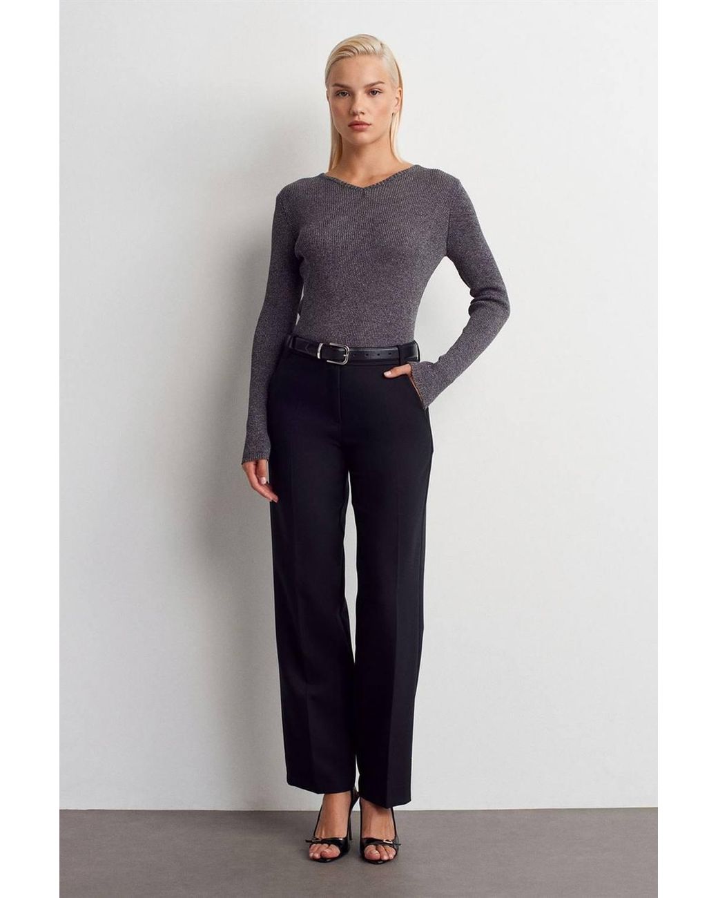 Dilvin Blue Slim Fit V-Neck Ribbed Sweater