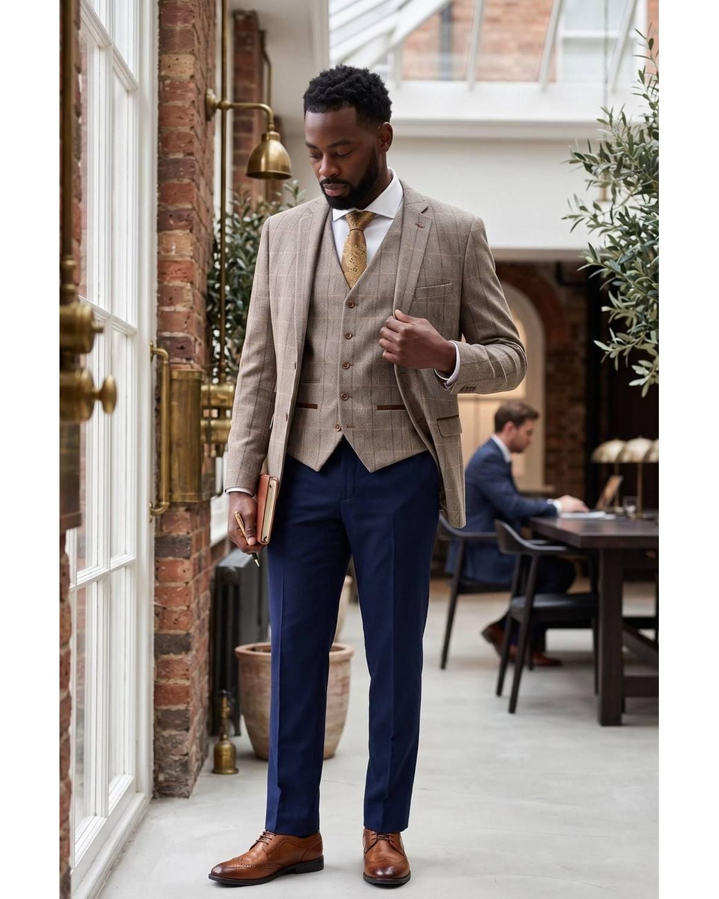Infinity Leather Blue Tweed Suit With Mayfair Trousers for men