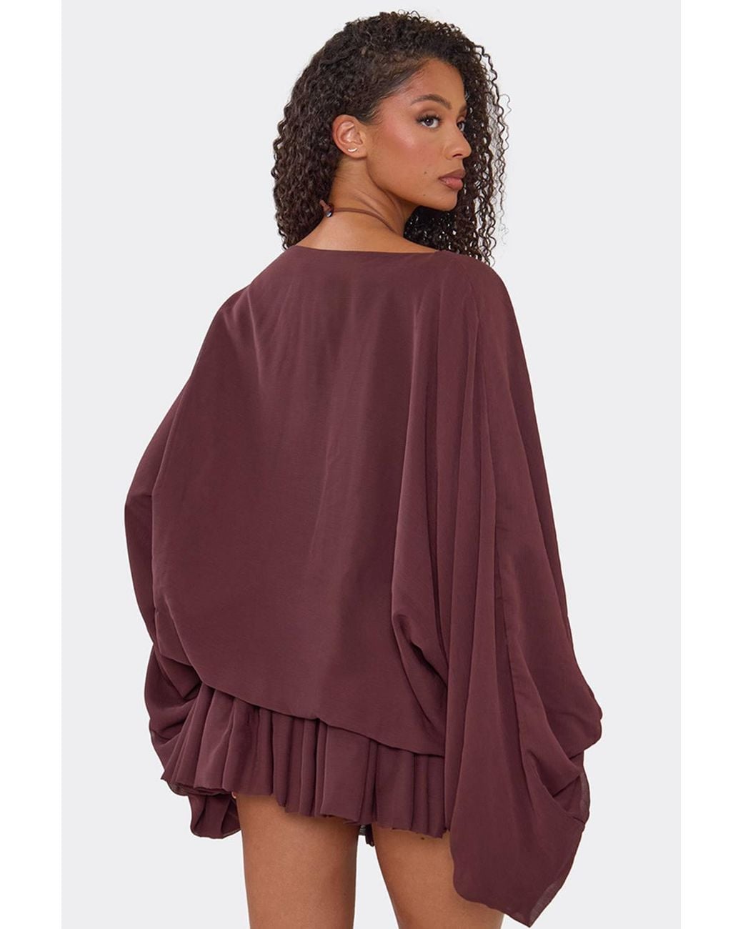 EGO Red Long Sleeve Chiffon Mini Dress