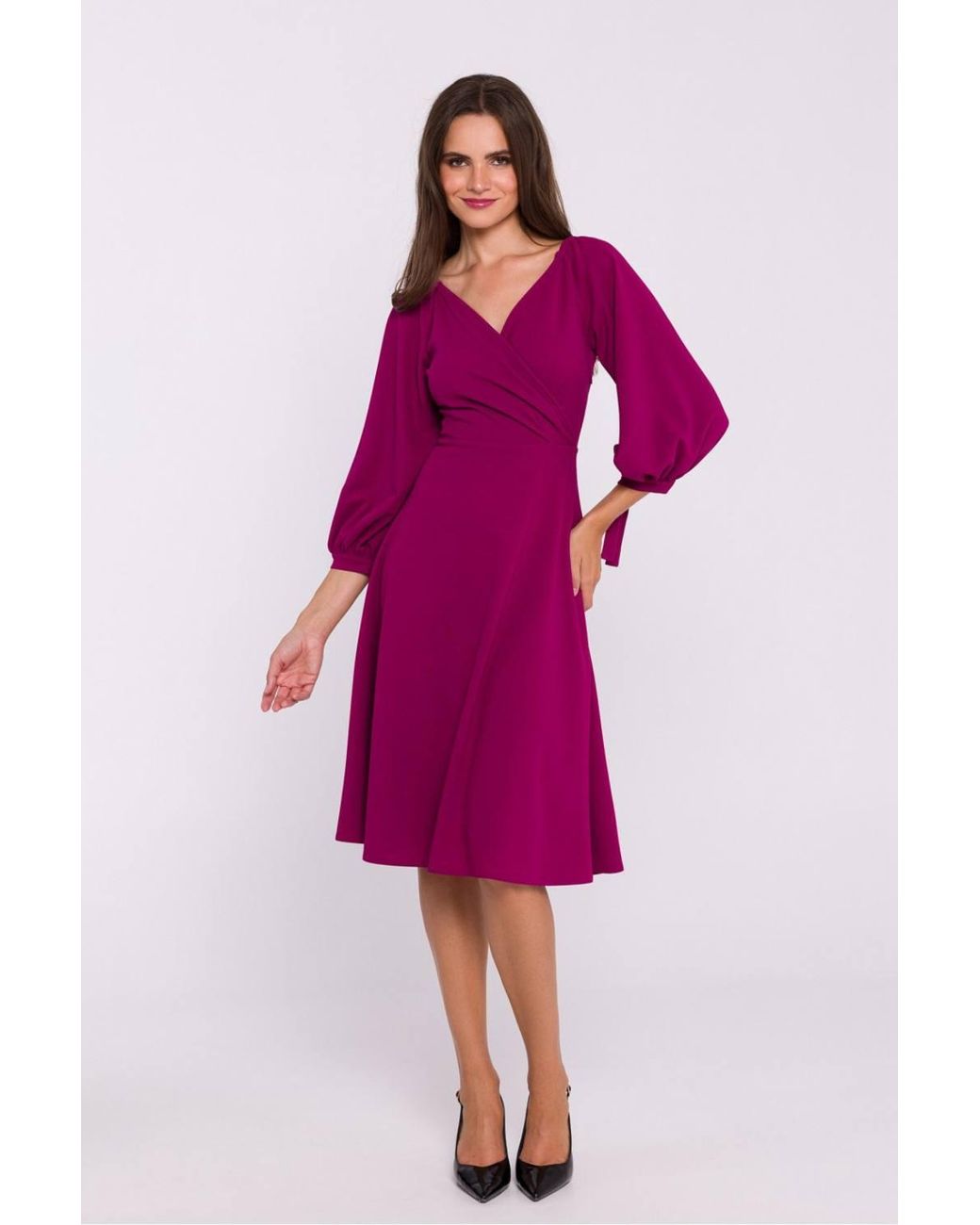 Love Lace Purple Knitted V-Neck Long Sleeve Wrap Dress