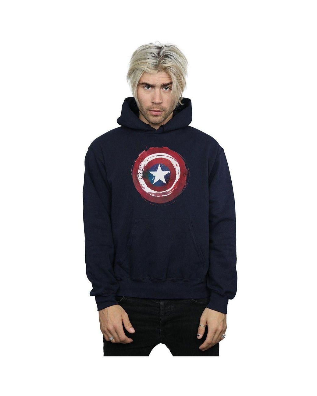 Marvel Blue Captain America Splatter Shield Hoodie for men