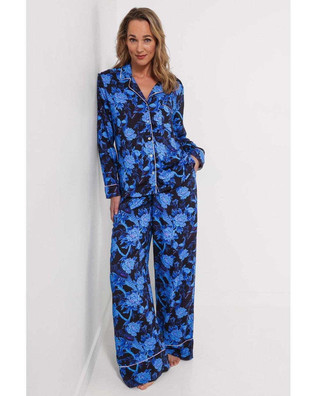 Joe Browns Blue Boutique Floral Button Through Pyjama Top