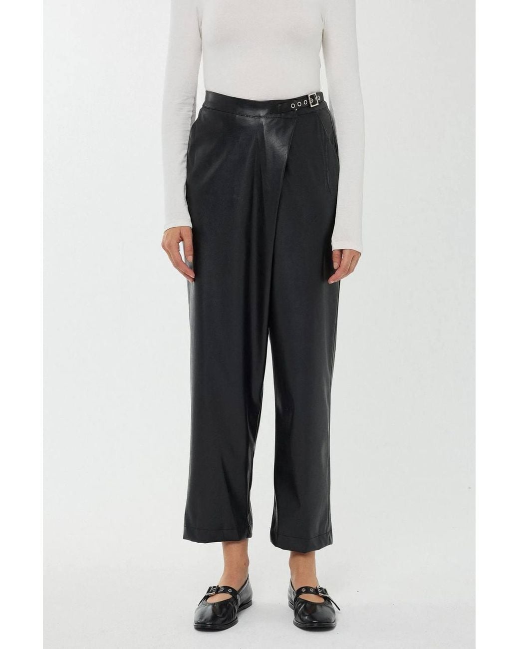 Hiccup Black High Waist Faux Leather Short Leg Pants