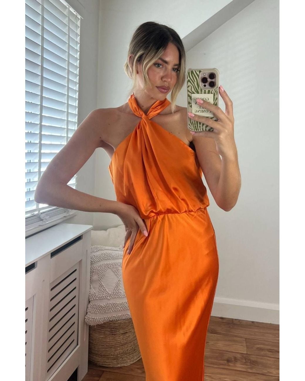 Style Cheat Orange Lara Halter Split Column Maxi Dress