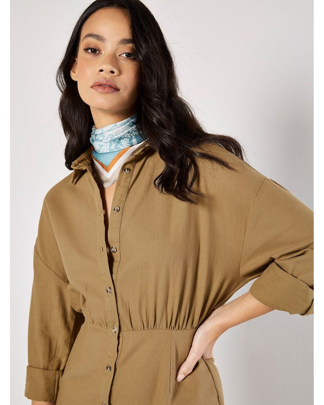 Apricot Natural Fitted Twill Shirt Mini Dress