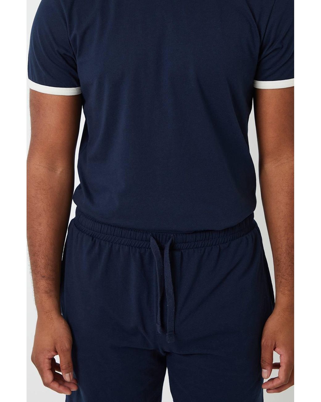 Threadbare Blue Contrast Binding Short Lounge Set for men
