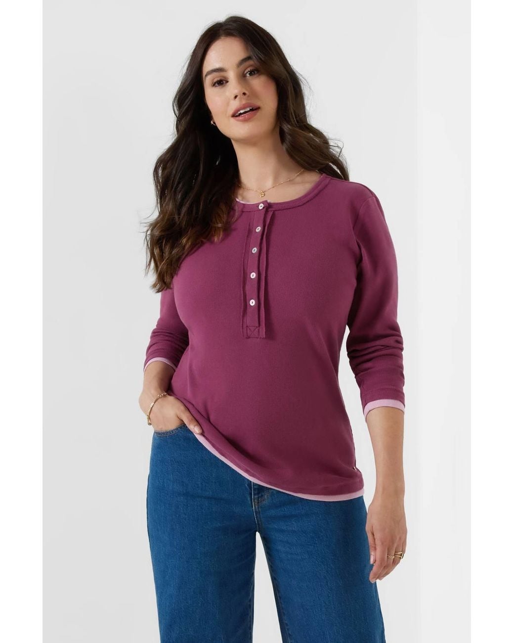 Joe Browns Purple Margot Jersey Double Layer Henley Top