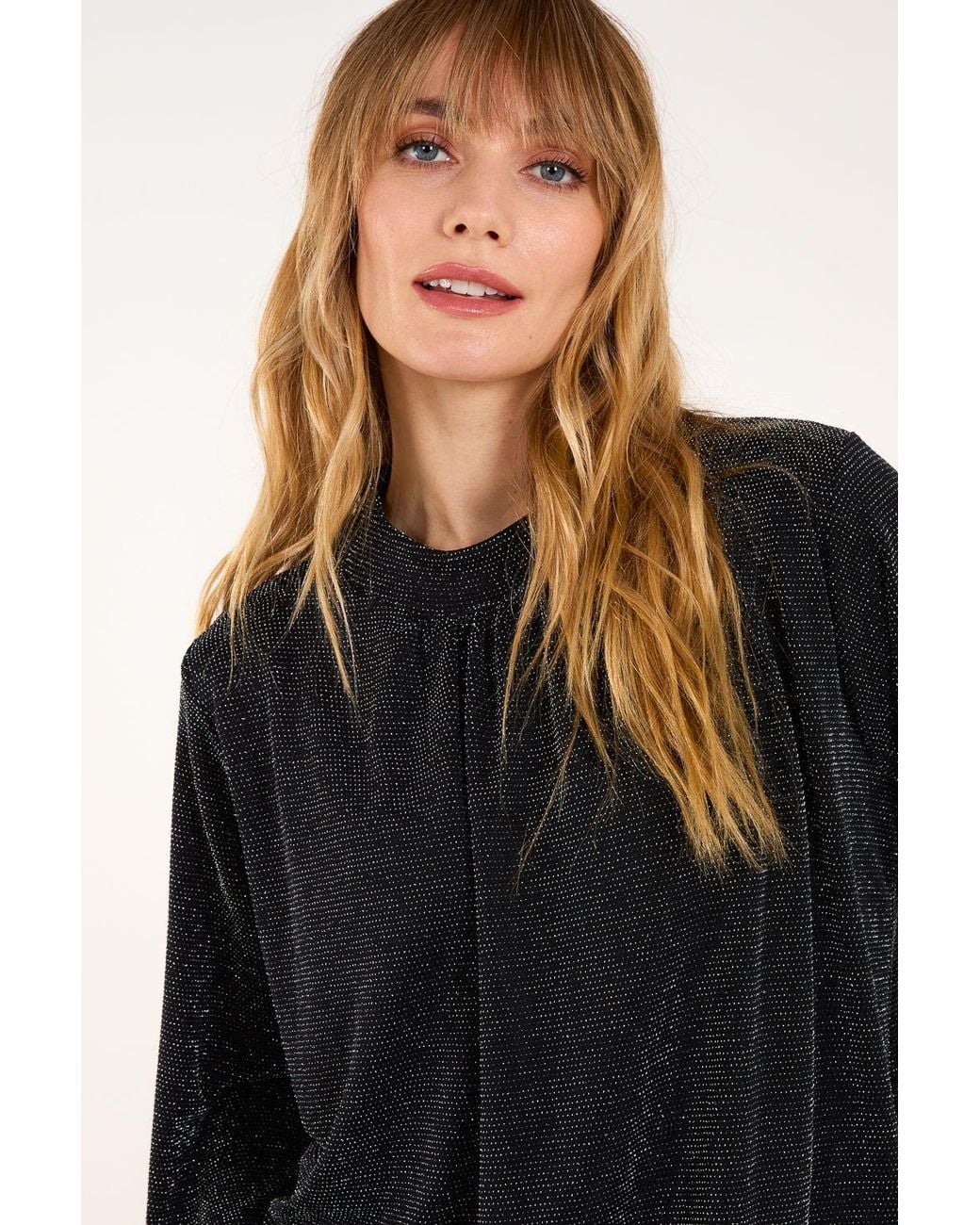 Blue Vanilla Black Metallic High Neck Puffball Top