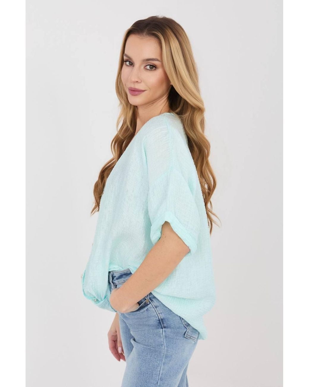 Love Lace White Textured V Neck Short Sleeve Shirt