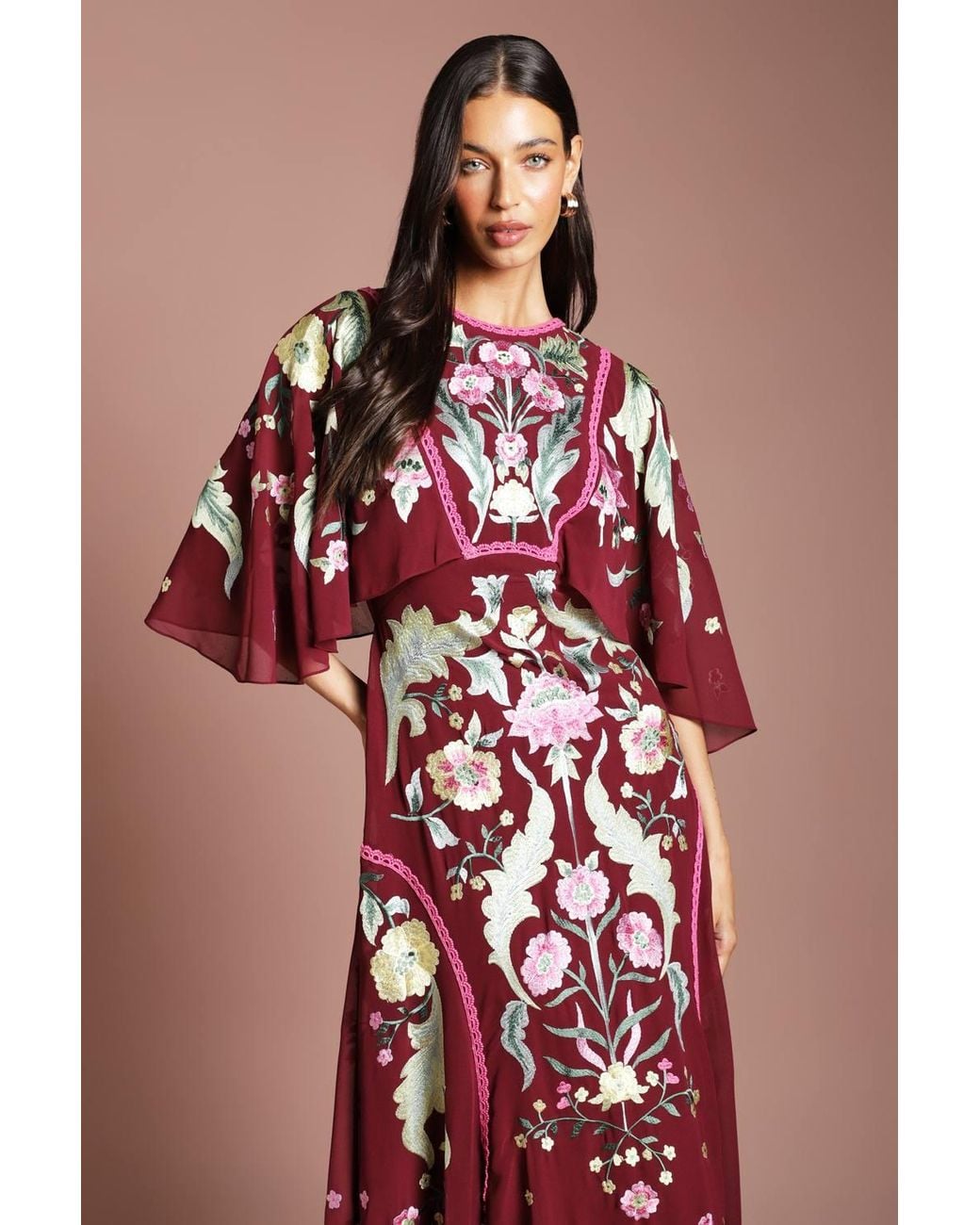 Coast Muse Embroidered Floral Midi Dress