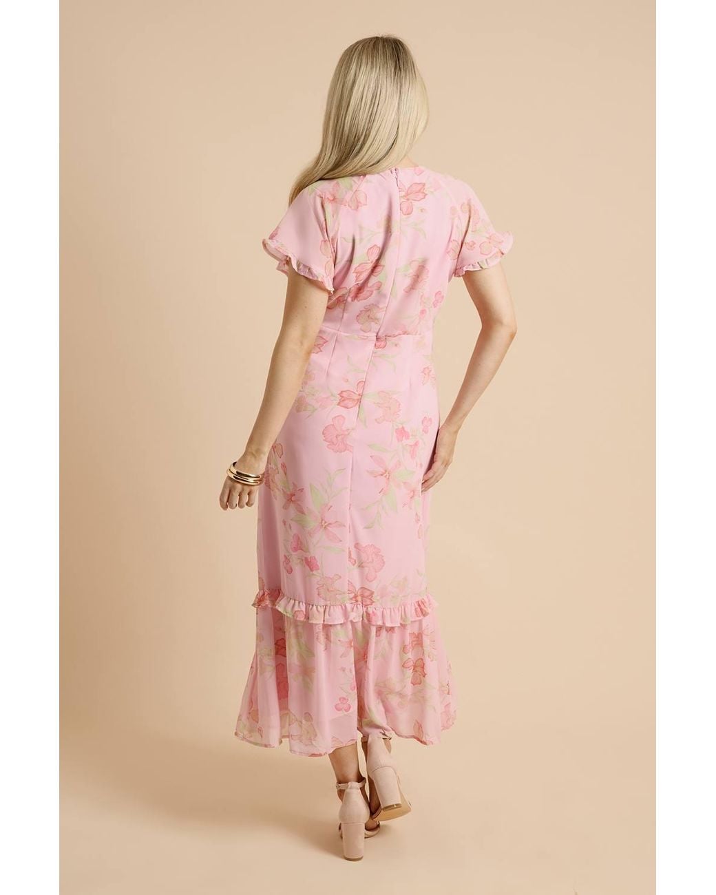Dorothy Perkins Pink Dp Luxe Printed Flutter Raglan Sleeve Midi Dress