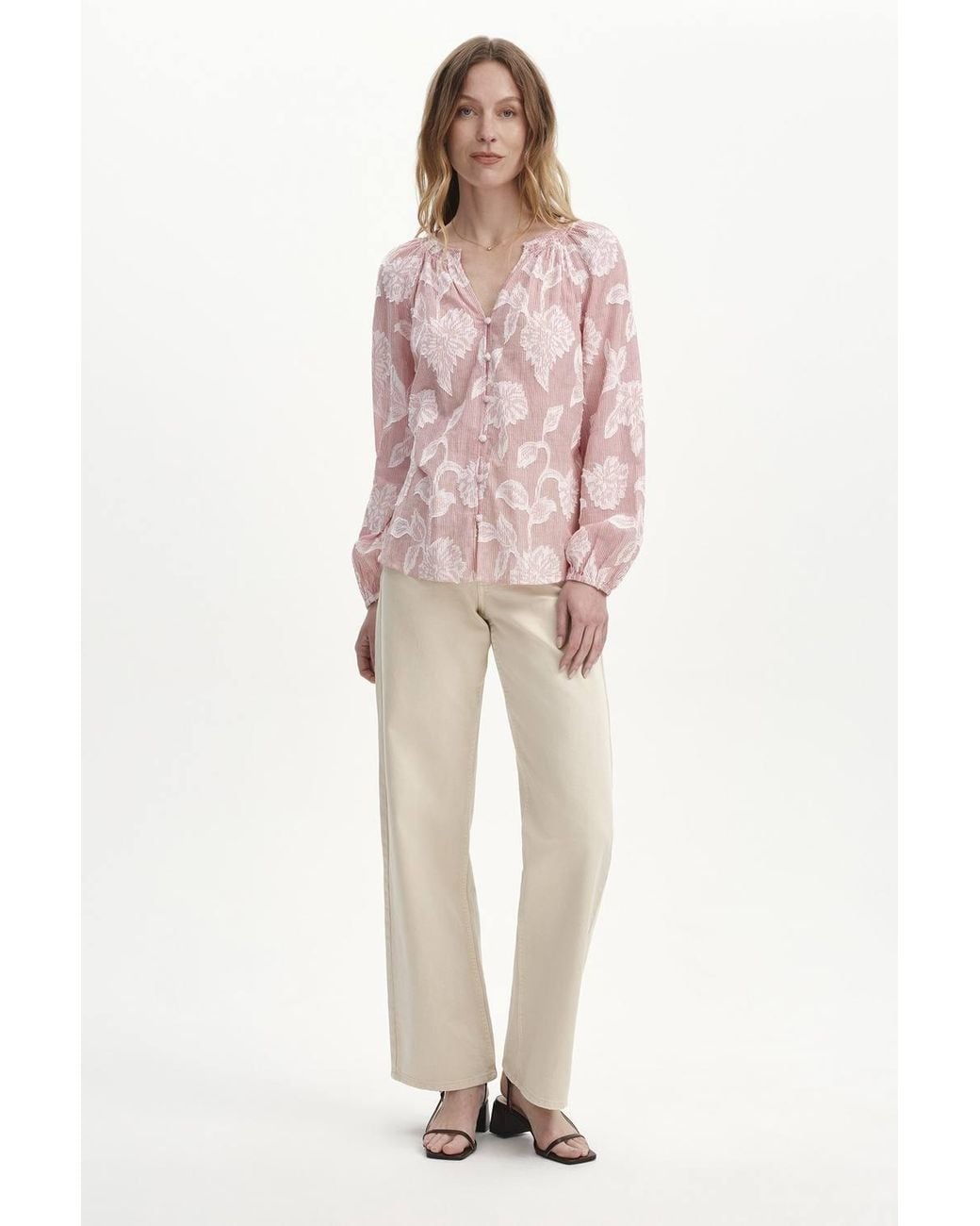 Finery London Pink Ivie Button Through Long Sleeve Blouse