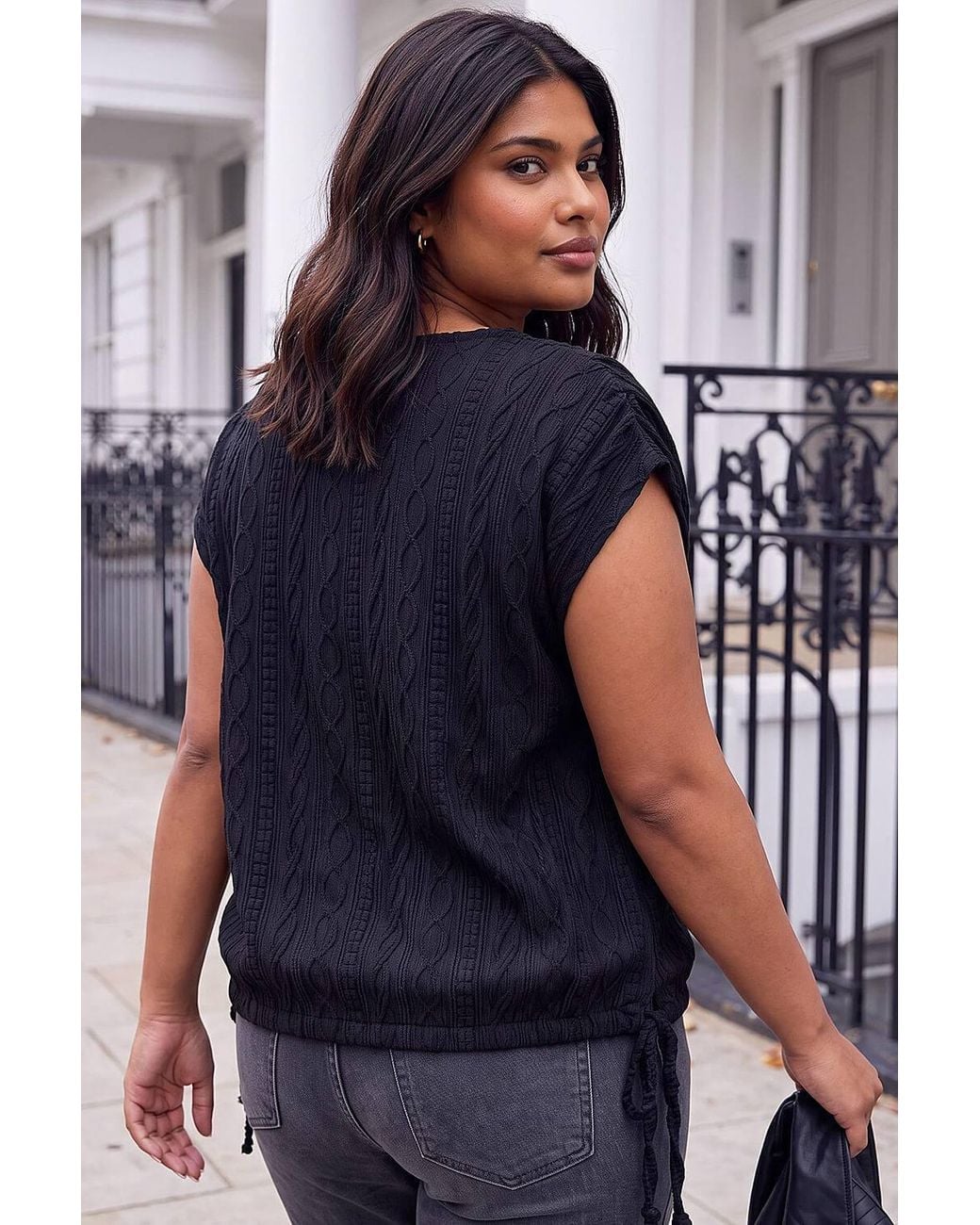 Roman Blue Curve Jacquard Tie Hem Top